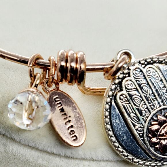 Unwritten GOOD VIBES Rose Gold Silver Plated Crystals Adjustable Charm Bracelet - Picture 4 of 8